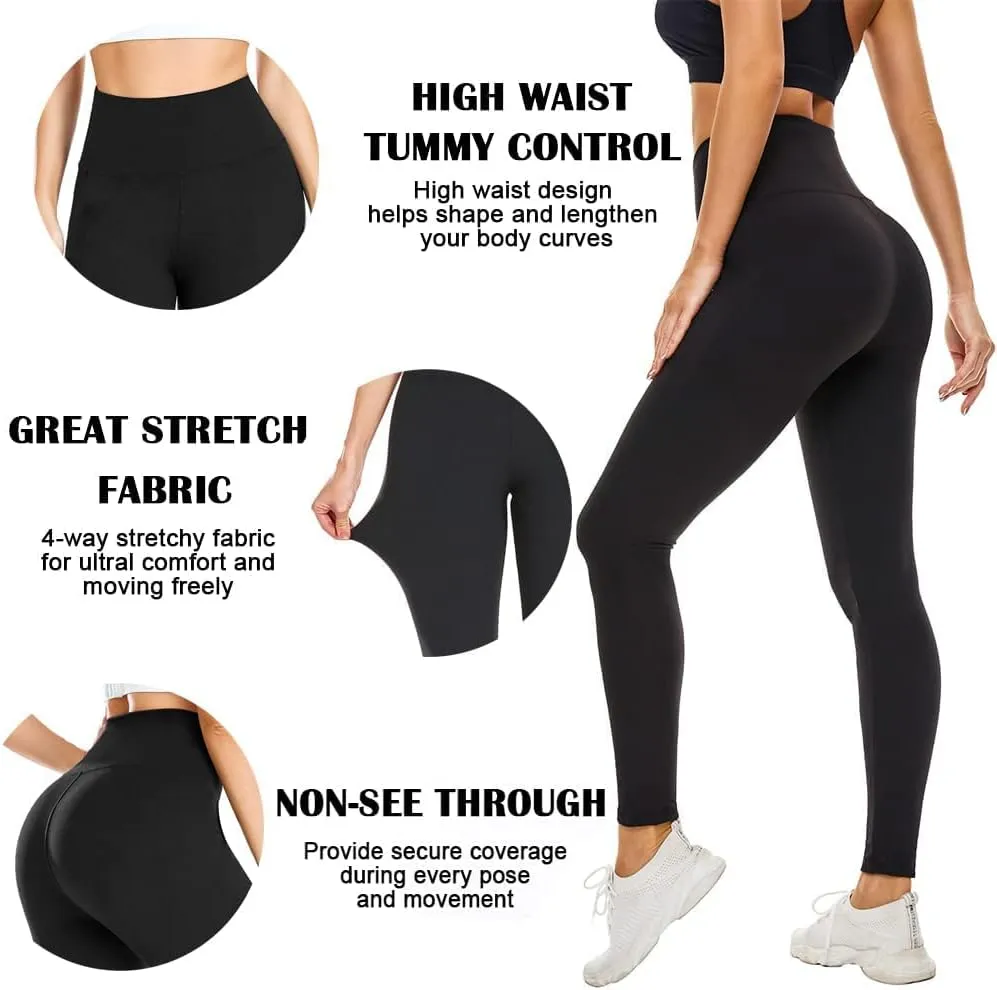 FULLSOFT 3 Pack Leggings for Women High Waisted Soft Black Yoga Pants for Workout Athletic Running Reg & Plus Size