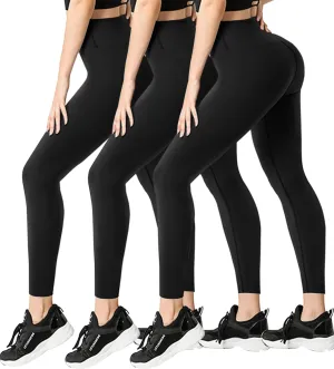 FULLSOFT 3 Pack Leggings for Women High Waisted Soft Black Yoga Pants for Workout Athletic Running Reg & Plus Size