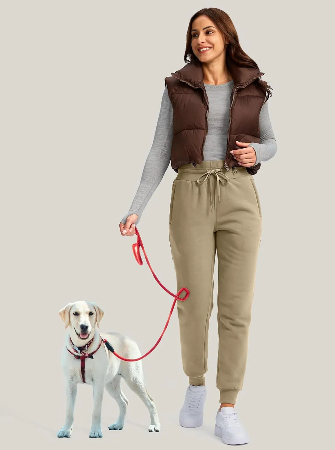 G Gradual Women's Sherpa Fleece Lined Pants with Zipper Pockets Winter Warm Joggers High Waisted Fleece Sweatpants