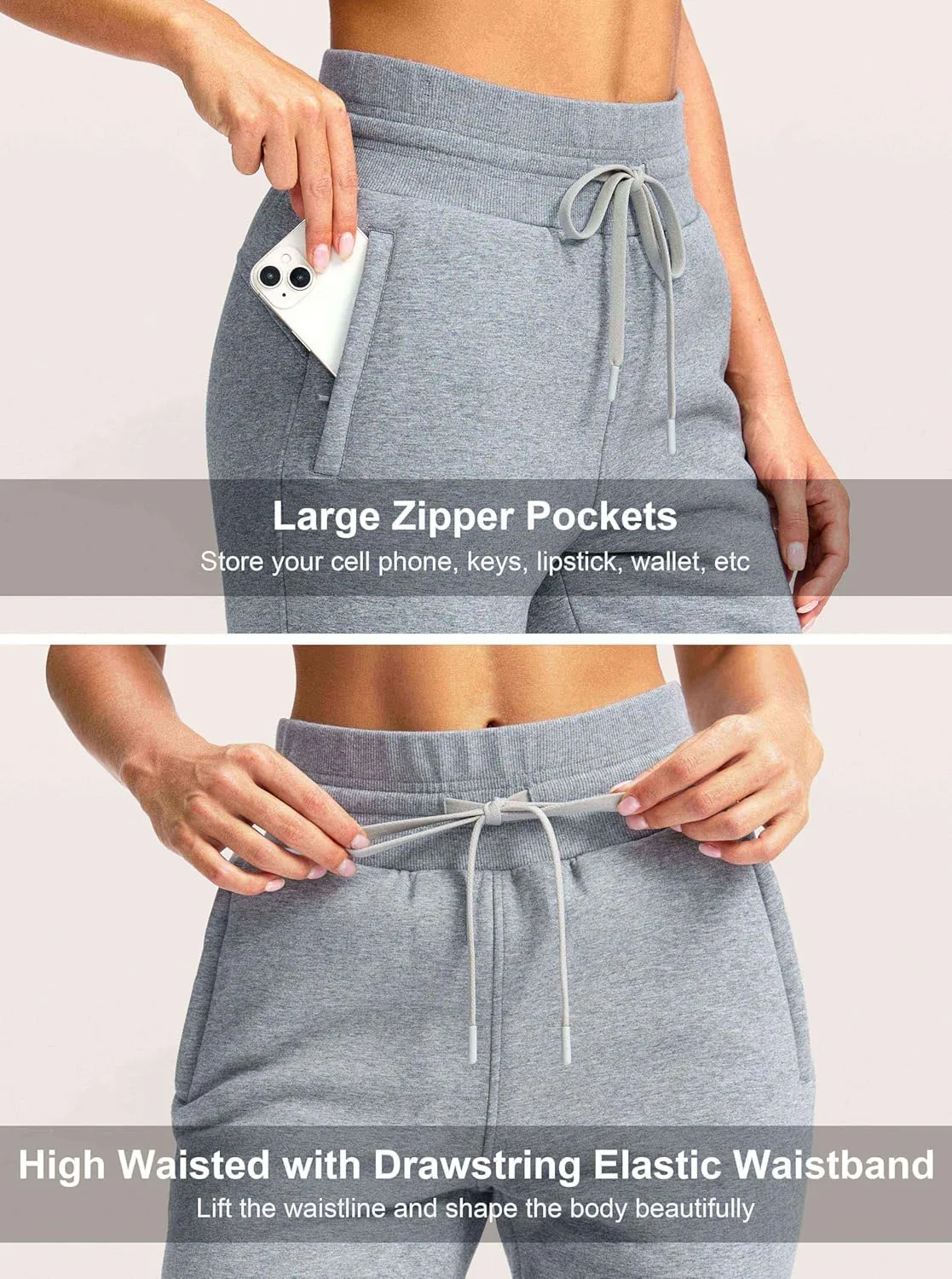 G Gradual Women's Sherpa Fleece Lined Pants with Zipper Pockets Winter Warm Joggers High Waisted Fleece Sweatpants