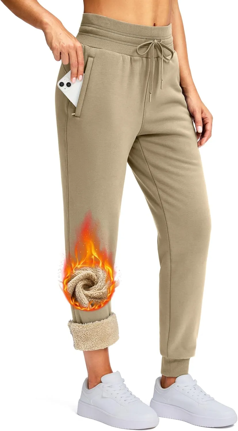 G Gradual Women's Sherpa Fleece Lined Pants with Zipper Pockets Winter Warm Joggers High Waisted Fleece Sweatpants