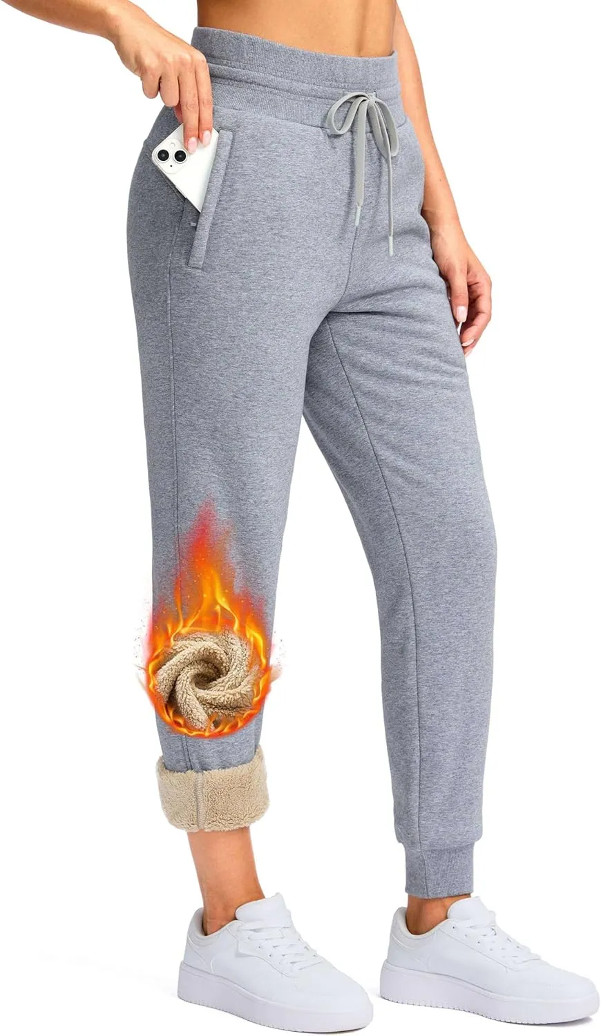 G Gradual Women's Sherpa Fleece Lined Pants with Zipper Pockets Winter Warm Joggers High Waisted Fleece Sweatpants