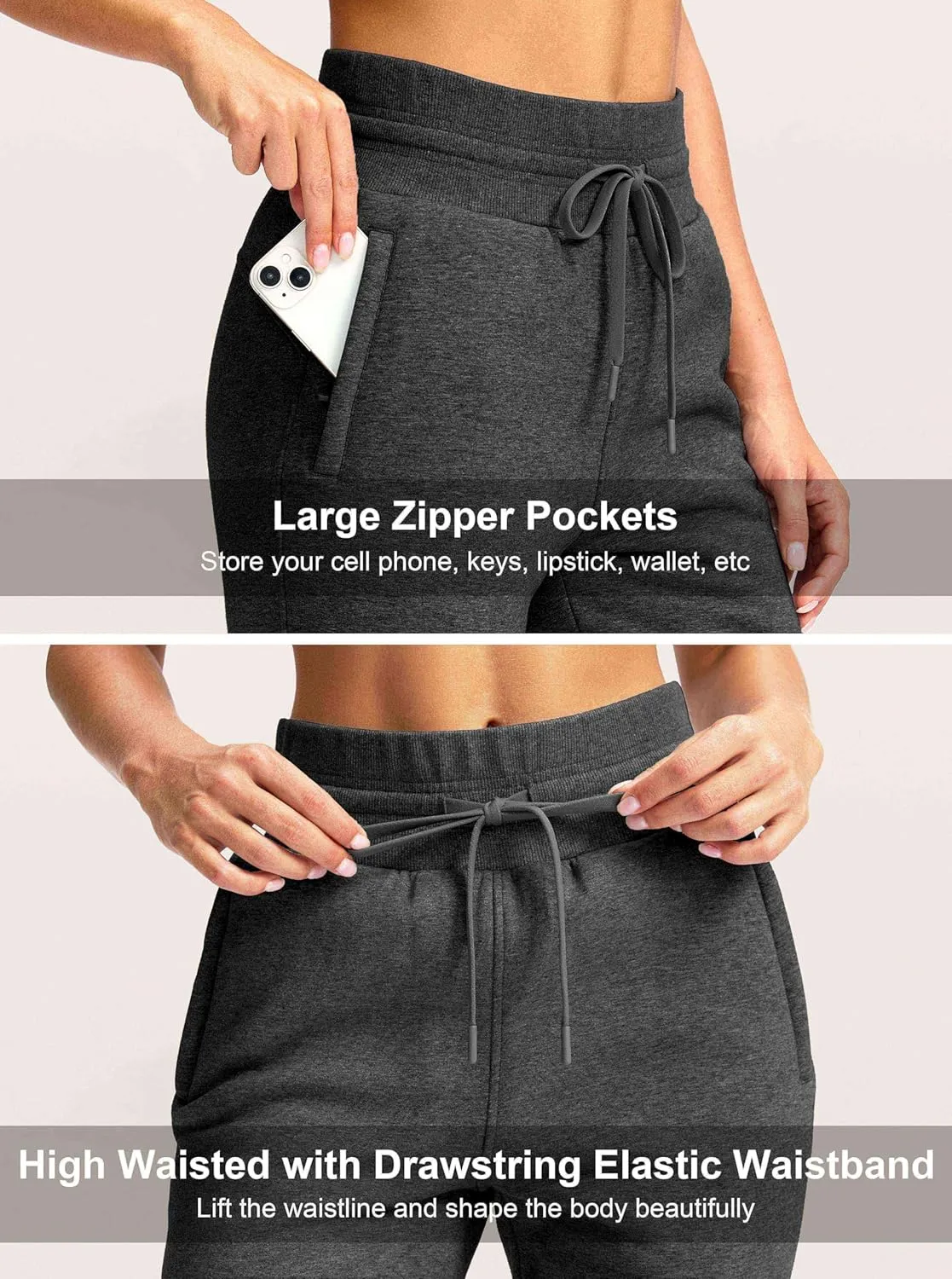 G Gradual Women's Sherpa Fleece Lined Pants with Zipper Pockets Winter Warm Joggers High Waisted Fleece Sweatpants
