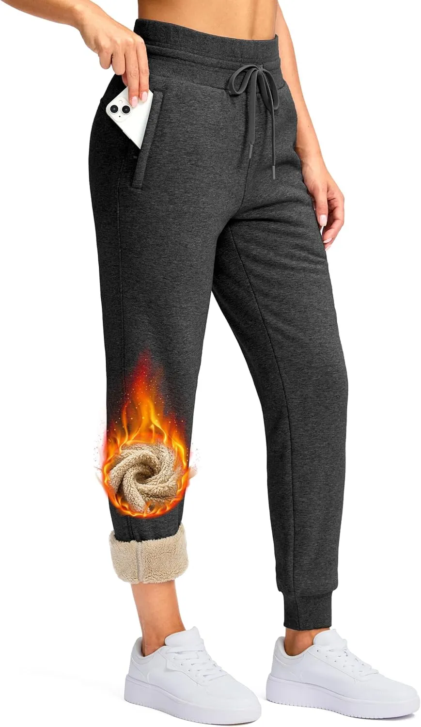 G Gradual Women's Sherpa Fleece Lined Pants with Zipper Pockets Winter Warm Joggers High Waisted Fleece Sweatpants