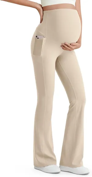 G4Free BareFeel Maternity Flare Leggings with Pockets Over The Belly Stretchy Casual Lounge Pregnancy Dress Pants for Work