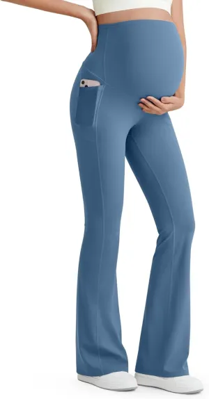 G4Free BareFeel Maternity Flare Leggings with Pockets Over The Belly Stretchy Casual Lounge Pregnancy Dress Pants for Work