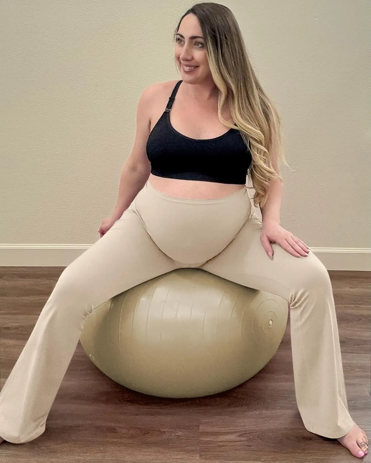 G4Free BareFeel Maternity Flare Leggings with Pockets Over The Belly Stretchy Casual Lounge Pregnancy Dress Pants for Work