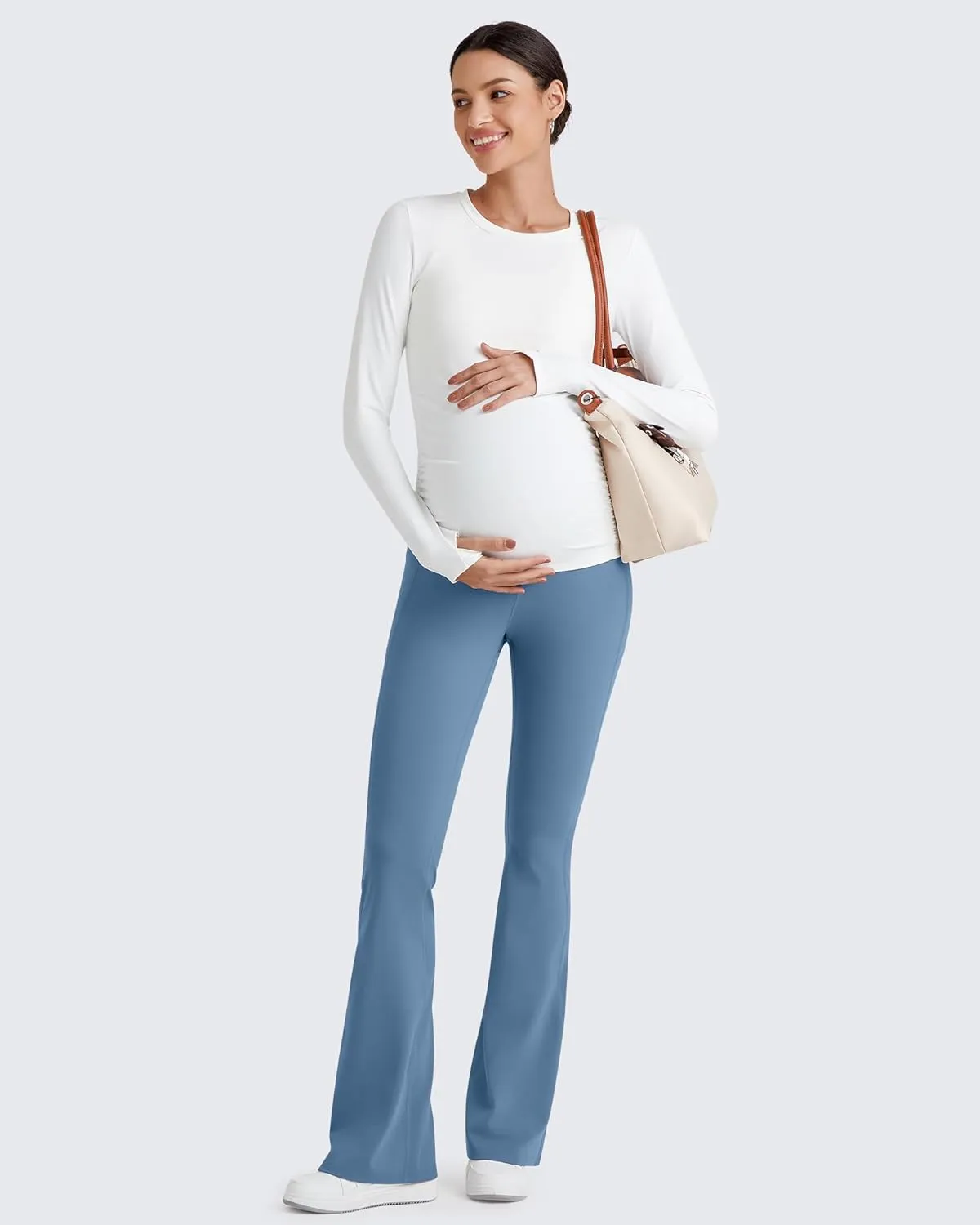G4Free BareFeel Maternity Flare Leggings with Pockets Over The Belly Stretchy Casual Lounge Pregnancy Dress Pants for Work