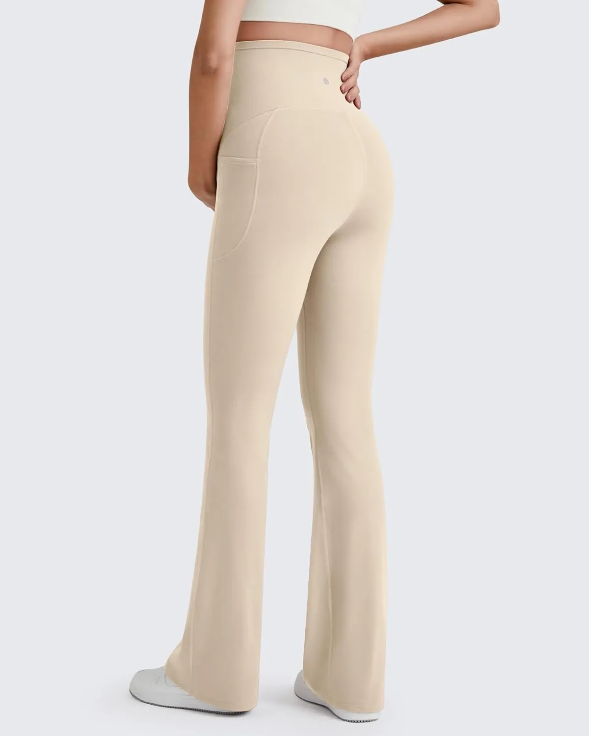 G4Free BareFeel Maternity Flare Leggings with Pockets Over The Belly Stretchy Casual Lounge Pregnancy Dress Pants for Work