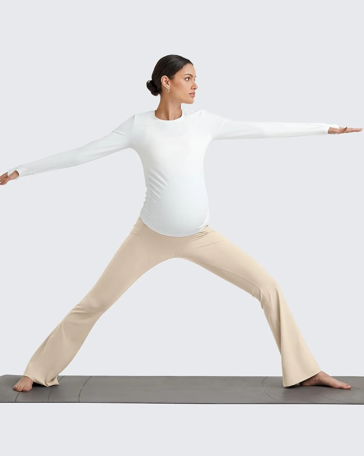 G4Free BareFeel Maternity Flare Leggings with Pockets Over The Belly Stretchy Casual Lounge Pregnancy Dress Pants for Work