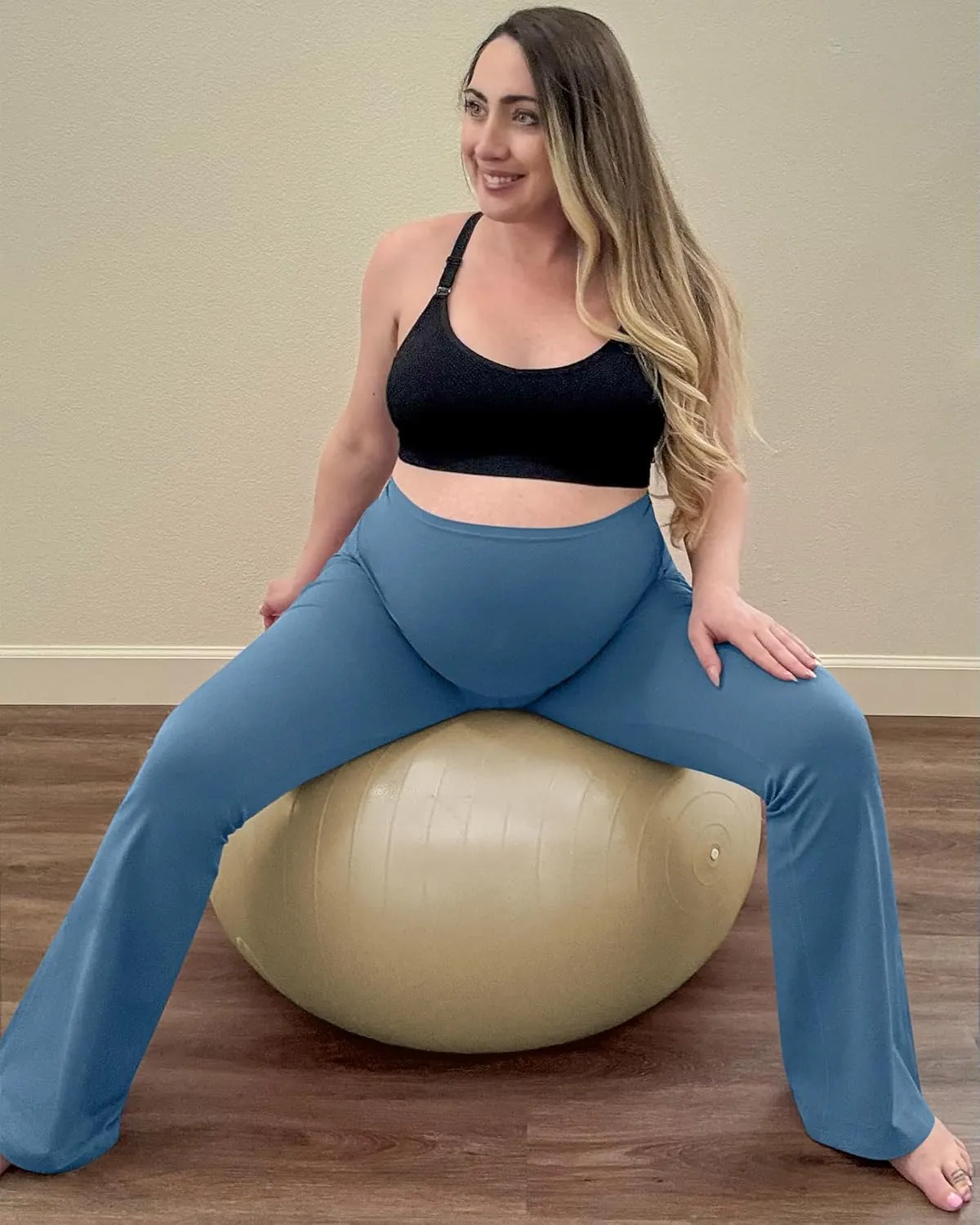 G4Free BareFeel Maternity Flare Leggings with Pockets Over The Belly Stretchy Casual Lounge Pregnancy Dress Pants for Work
