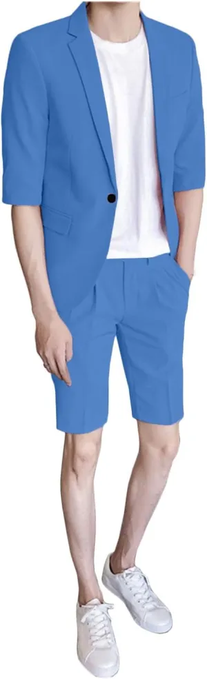 GATMSTZ Men Notch Lapel Summer Suits One Button Half Sleeves Blazer Short Pants