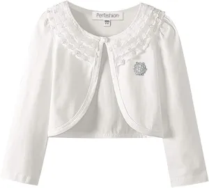 Girls Long Sleeve Lace Bolero Shrugs Cotton Cardigan Dress Cover Up
