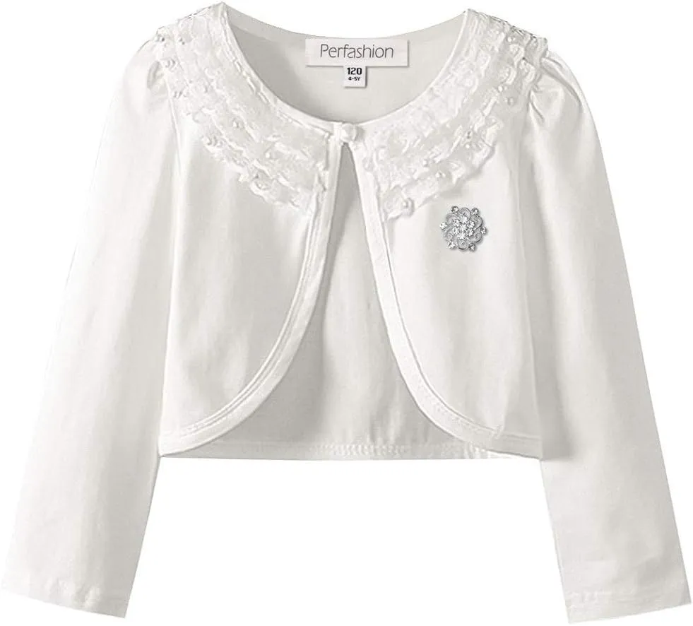 Girls Long Sleeve Lace Bolero Shrugs Cotton Cardigan Dress Cover Up