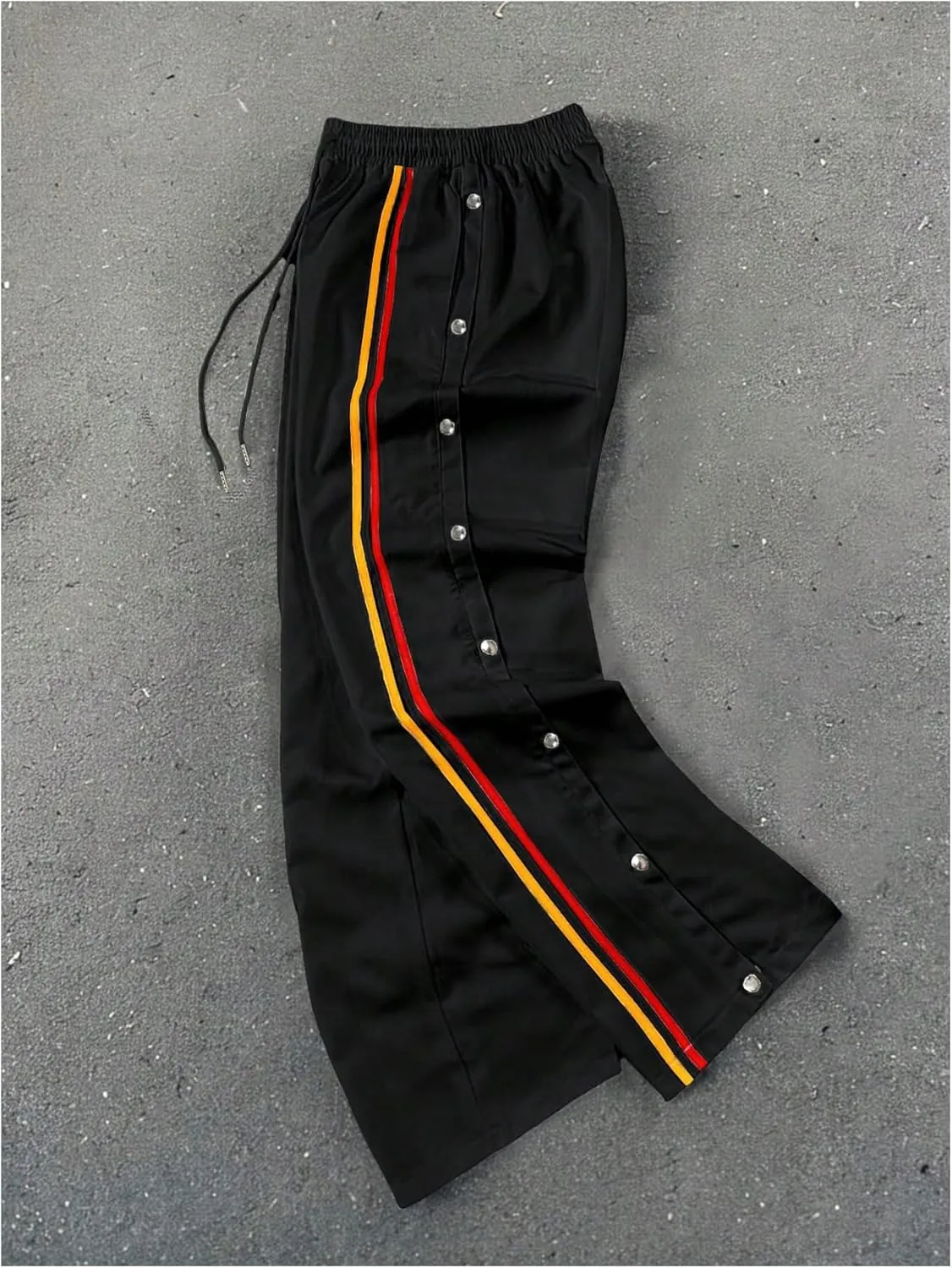 GORGLITTER Men's Striped Baggy Pants Wide Leg Sweatpants Snap Button Tear Away Track Pants with Pockets