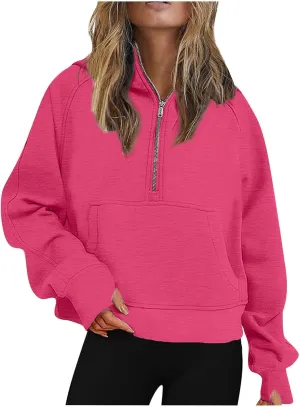 Half Zip Hoodies for Women Fall Fashion 2024 Fleece Oversized Sweatshirt Long Sleeve Cropped Pullover Y2K Clothes
