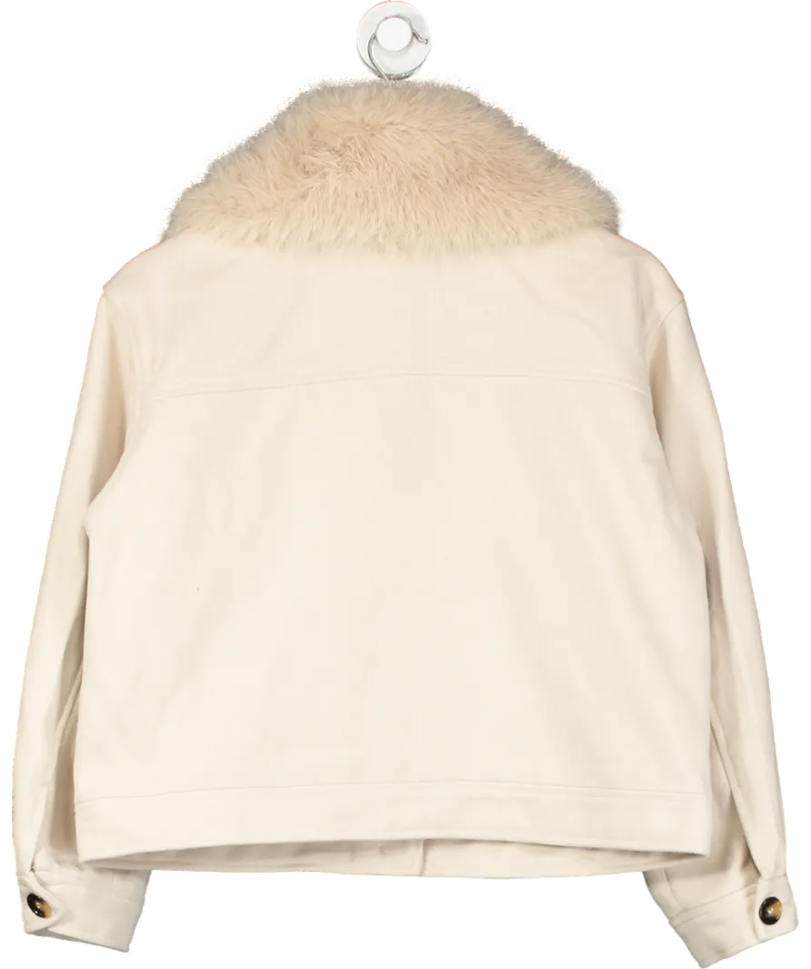H&M Beige Fluffy Collar Twill Jacket UK S
