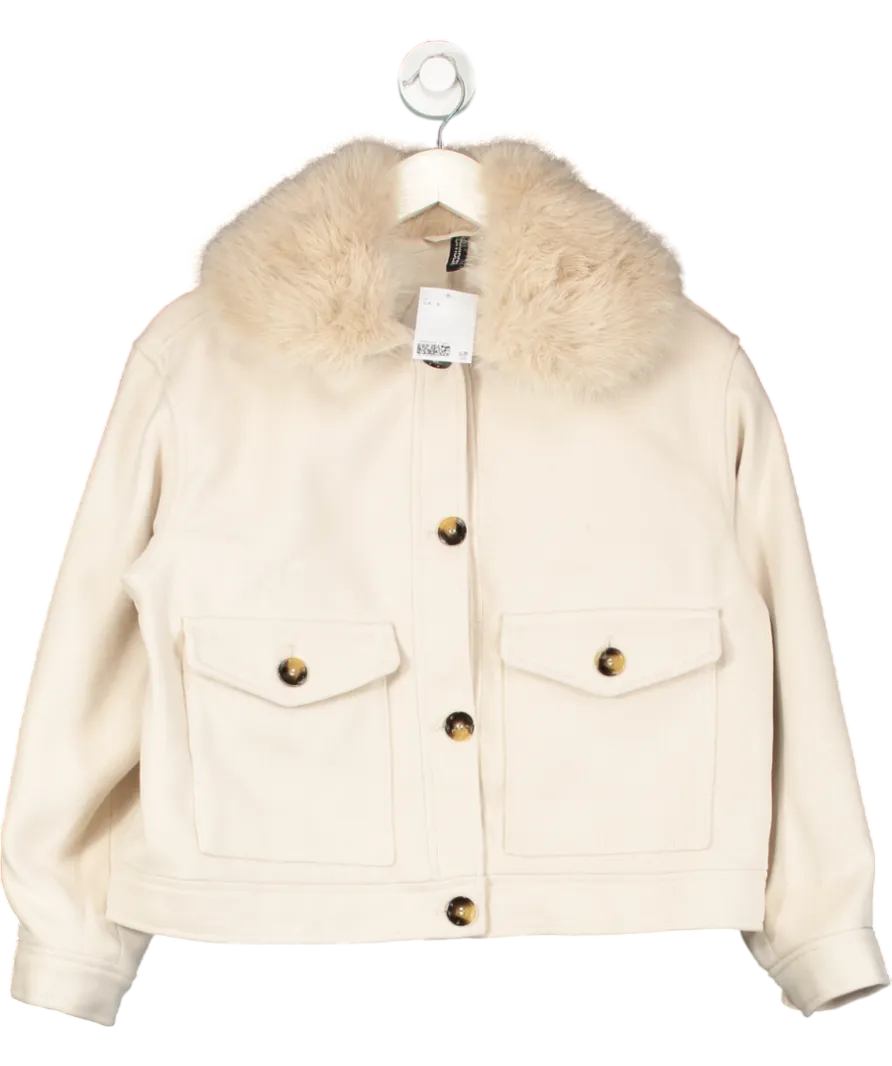 H&M Beige Fluffy Collar Twill Jacket UK S