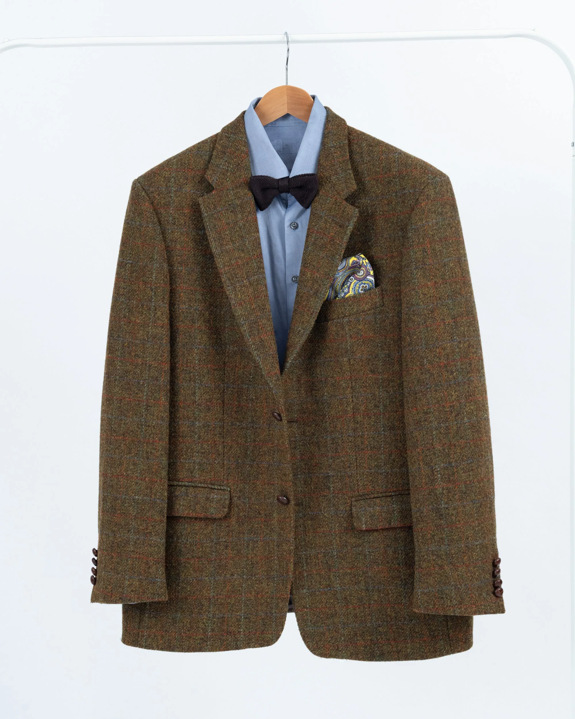 Harris Tweed Plaid Khaki Green 2 Button Blazer, US/UK 46, EU 56