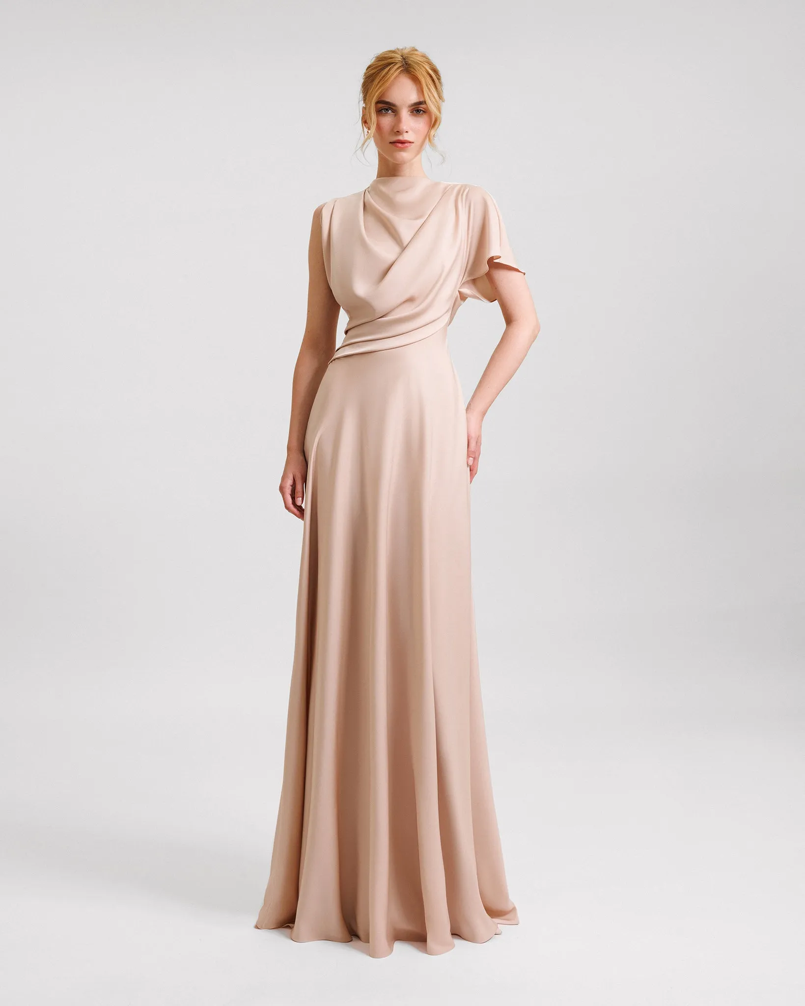 High Collar and Cut-Out Back Dress