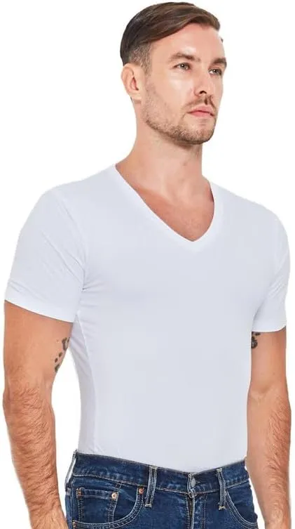 High V Neck Undershirts for Men - Sweat Wicking, Soft & Breathable & Always Stays Tucked, Pack of 3, White, 3X-Large