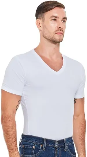 High V Neck Undershirts for Men - Sweat Wicking, Soft & Breathable & Always Stays Tucked, Pack of 3, White, 3X-Large