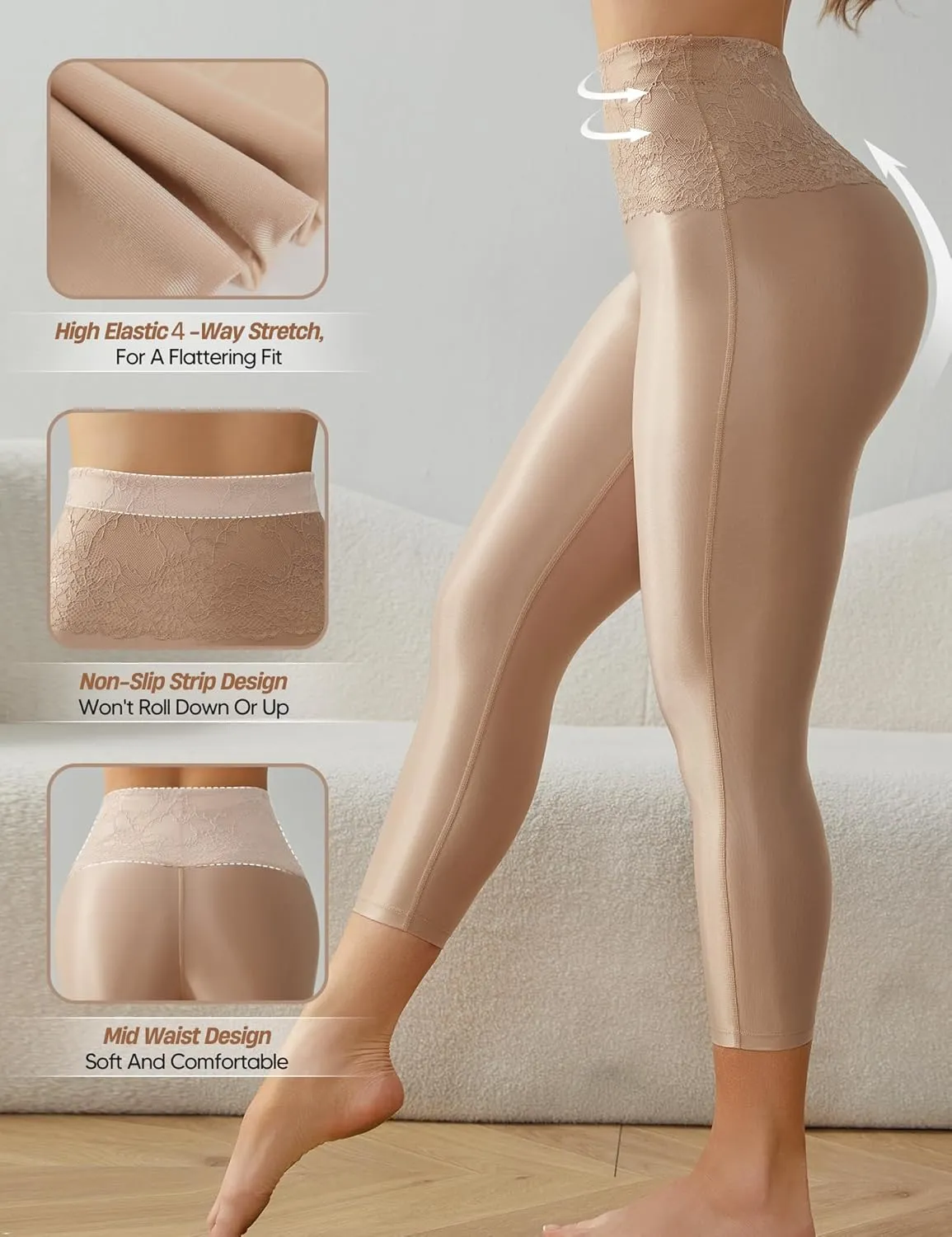 High Waist Capri Shapewear Leggings for Women Footless Tummy Control Body Shaper Thigh Slimmer