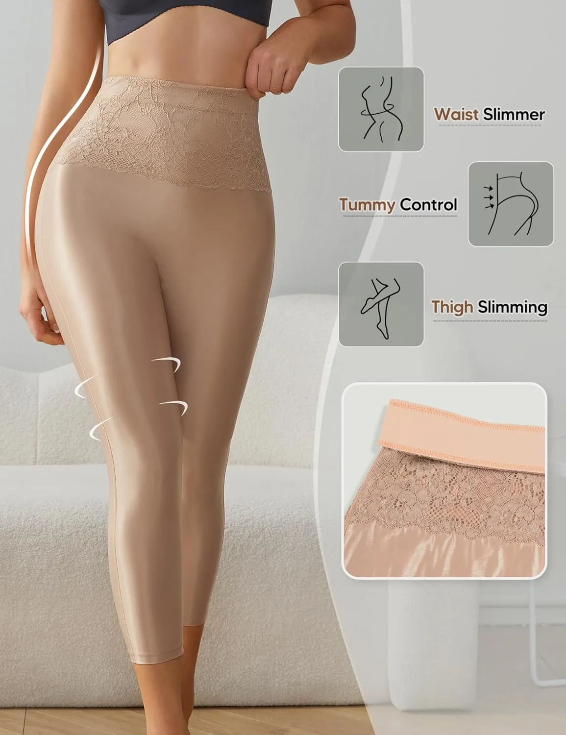 High Waist Capri Shapewear Leggings for Women Footless Tummy Control Body Shaper Thigh Slimmer
