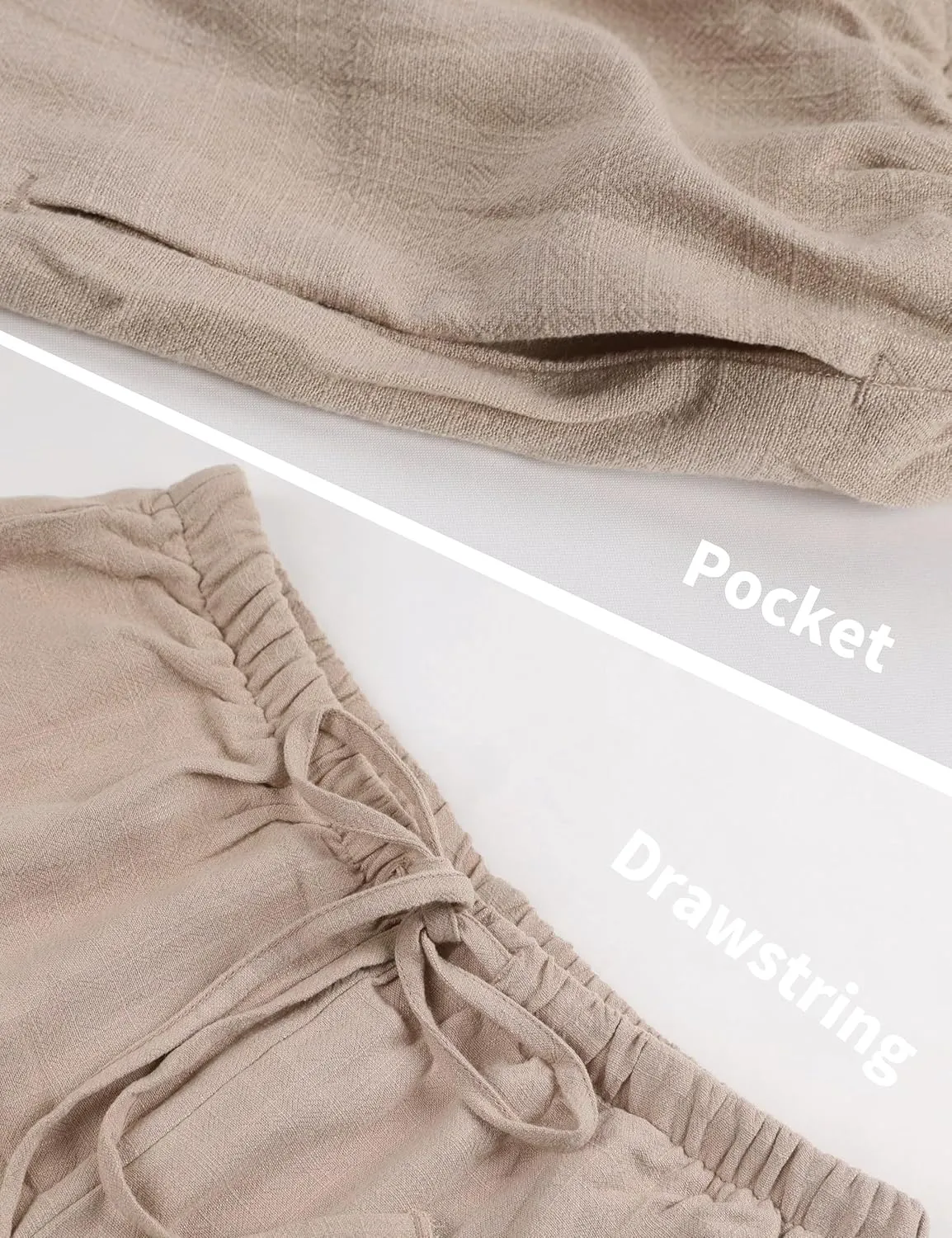 Hooever Women's Wide Leg Cotton Linen Pants High Waist Adjustable Tie Knot Lounge Trousers