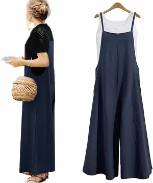 IMAYONDIA Women's Jumpsuits Casual Long Rompers Wide Leg Baggy Bibs Overalls Pants S-5XL