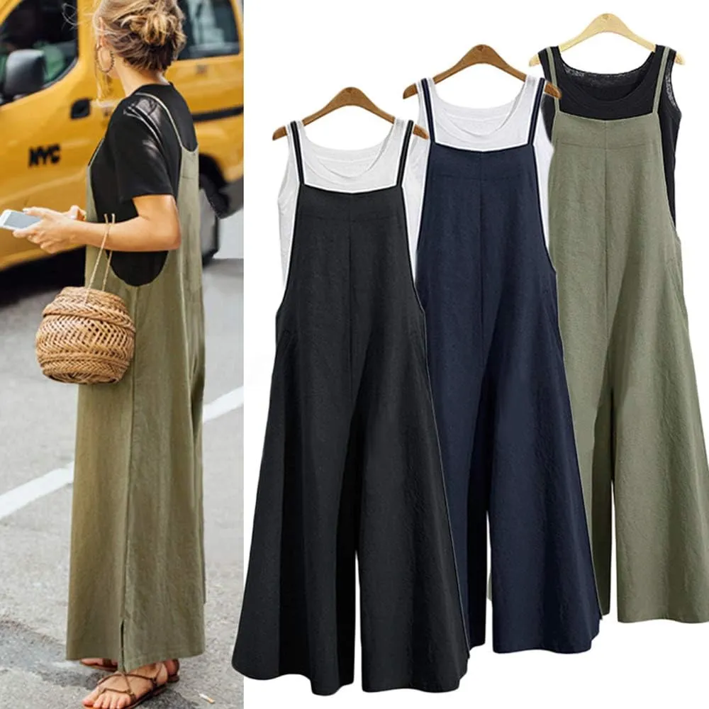 IMAYONDIA Women's Jumpsuits Casual Long Rompers Wide Leg Baggy Bibs Overalls Pants S-5XL