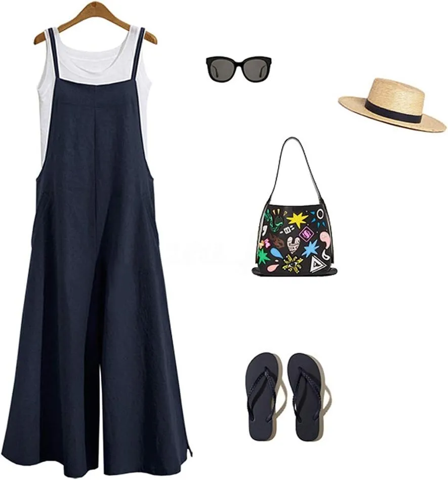 IMAYONDIA Women's Jumpsuits Casual Long Rompers Wide Leg Baggy Bibs Overalls Pants S-5XL