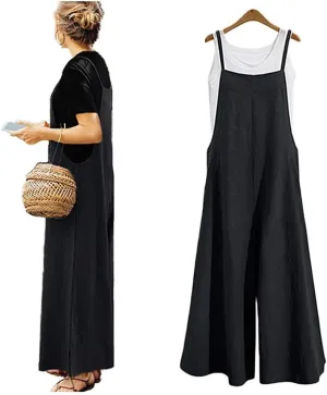 IMAYONDIA Women's Jumpsuits Casual Long Rompers Wide Leg Baggy Bibs Overalls Pants S-5XL
