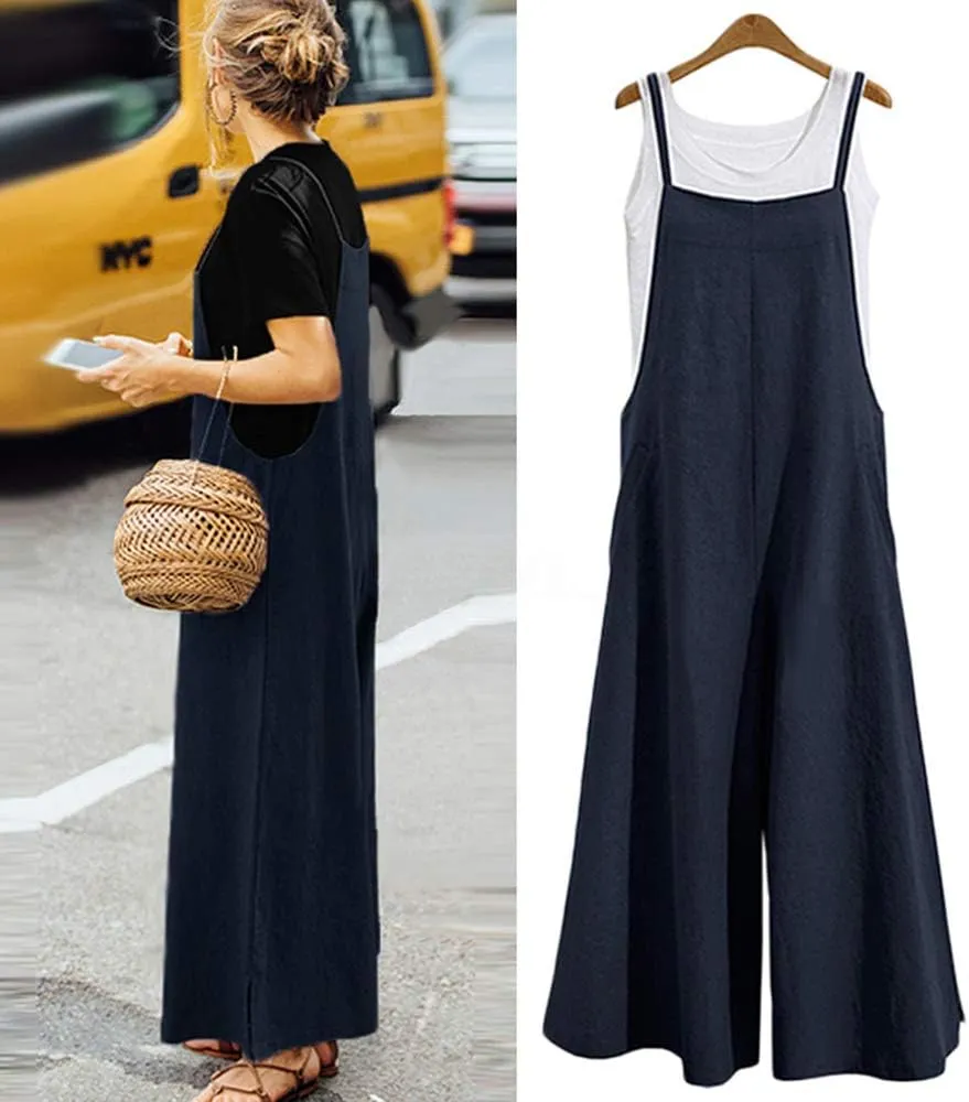 IMAYONDIA Women's Jumpsuits Casual Long Rompers Wide Leg Baggy Bibs Overalls Pants S-5XL