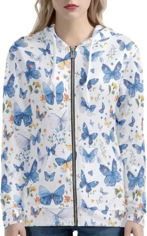 Irisjudy Butterfly Zip up Hoodies for Women, Skulls, Animal Texture Girls Sport Shell Jacket Hiking Outdoor Full Zip Tops