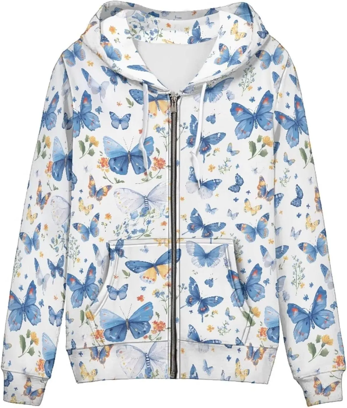 Irisjudy Butterfly Zip up Hoodies for Women, Skulls, Animal Texture Girls Sport Shell Jacket Hiking Outdoor Full Zip Tops