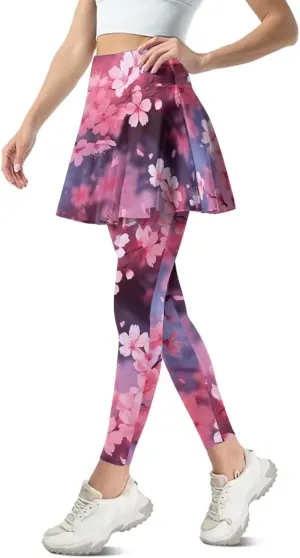 Irisjudy Women Yoga Pants Leggings with Skirt Sunflower Music Note Tennis Golf Skirted Legging Hawaii Style High Waist Tights