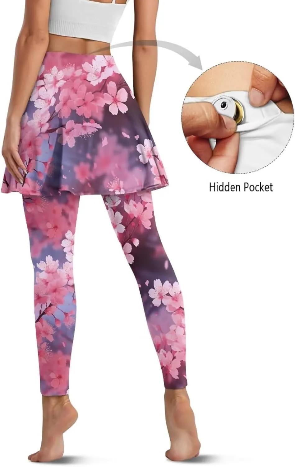 Irisjudy Women Yoga Pants Leggings with Skirt Sunflower Music Note Tennis Golf Skirted Legging Hawaii Style High Waist Tights