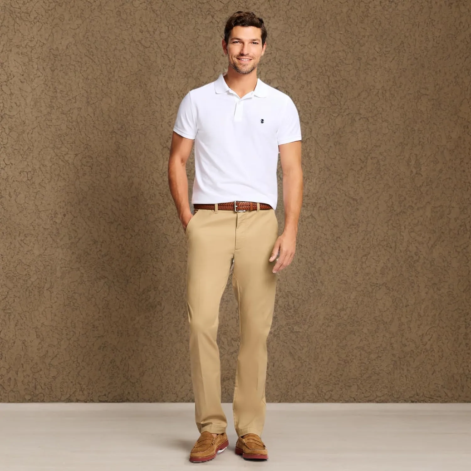 IZOD Men's Performance Stretch Straight Fit Flat Front Chino Pant