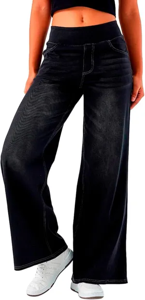 Jeans for Women 2025 New Pull On Wide Leg High Waist Stretchy Denim Pants Straight Tummy Control Loose Baggy Trendy Trousers