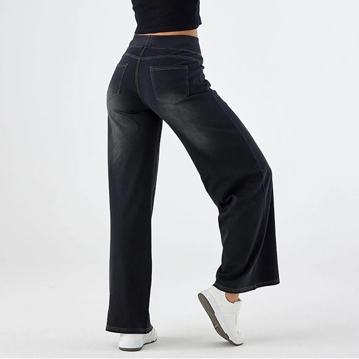 Jeans for Women 2025 New Pull On Wide Leg High Waist Stretchy Denim Pants Straight Tummy Control Loose Baggy Trendy Trousers