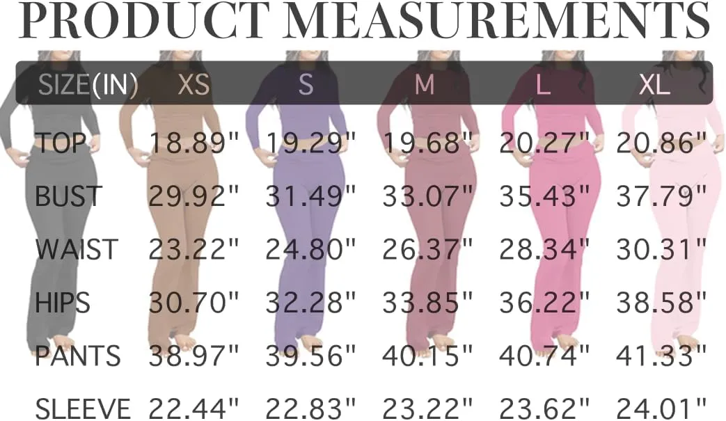 kaimimei Women's 2 Piece Lounge Outfits Slim Long Sleeve Tops High Waist Foldover Flare Leggings Sets Casual Yoga Sweatsuit