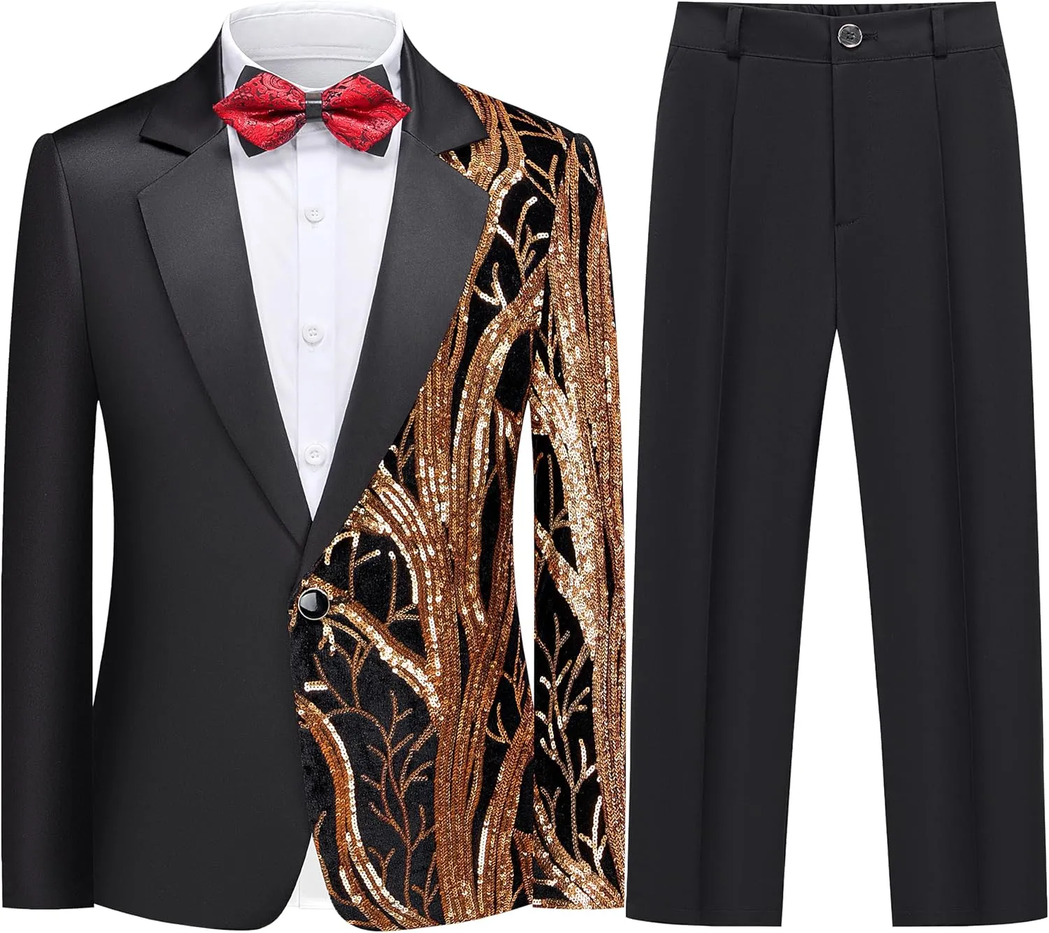 Kids Tuxedo Suits for Boys 3 Piece Sequin Formal Suit Set Ring Bearer Outfit Prom Wedding