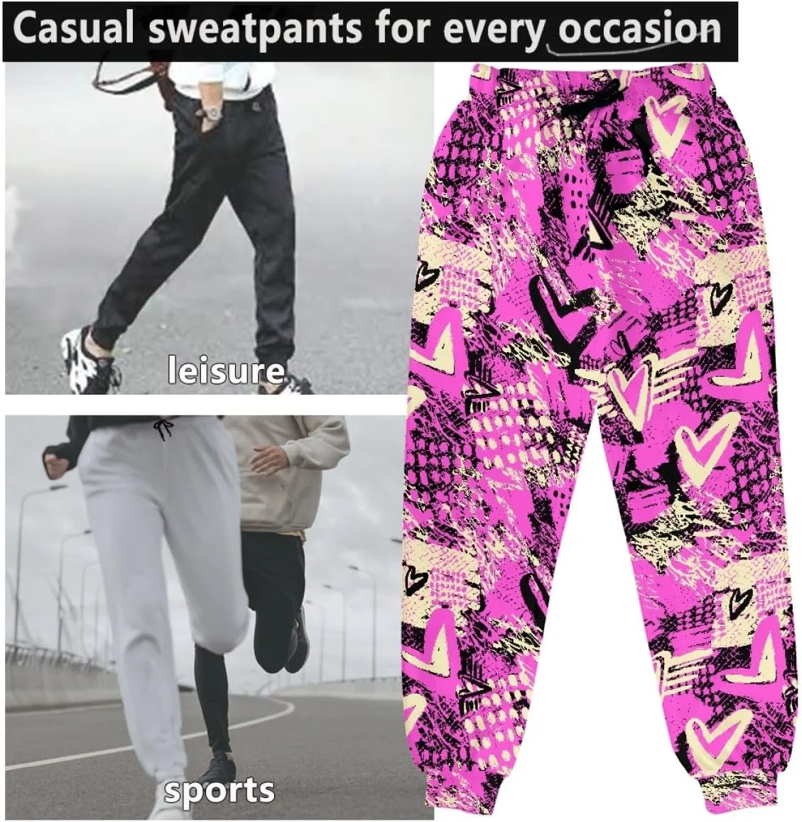 KIDVOVOU Men's Graffiti Print Elastic Waist Drawstring Hip Hop Pants Sport Jogger Sweatpants with Pockets