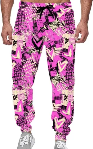 KIDVOVOU Men's Graffiti Print Elastic Waist Drawstring Hip Hop Pants Sport Jogger Sweatpants with Pockets