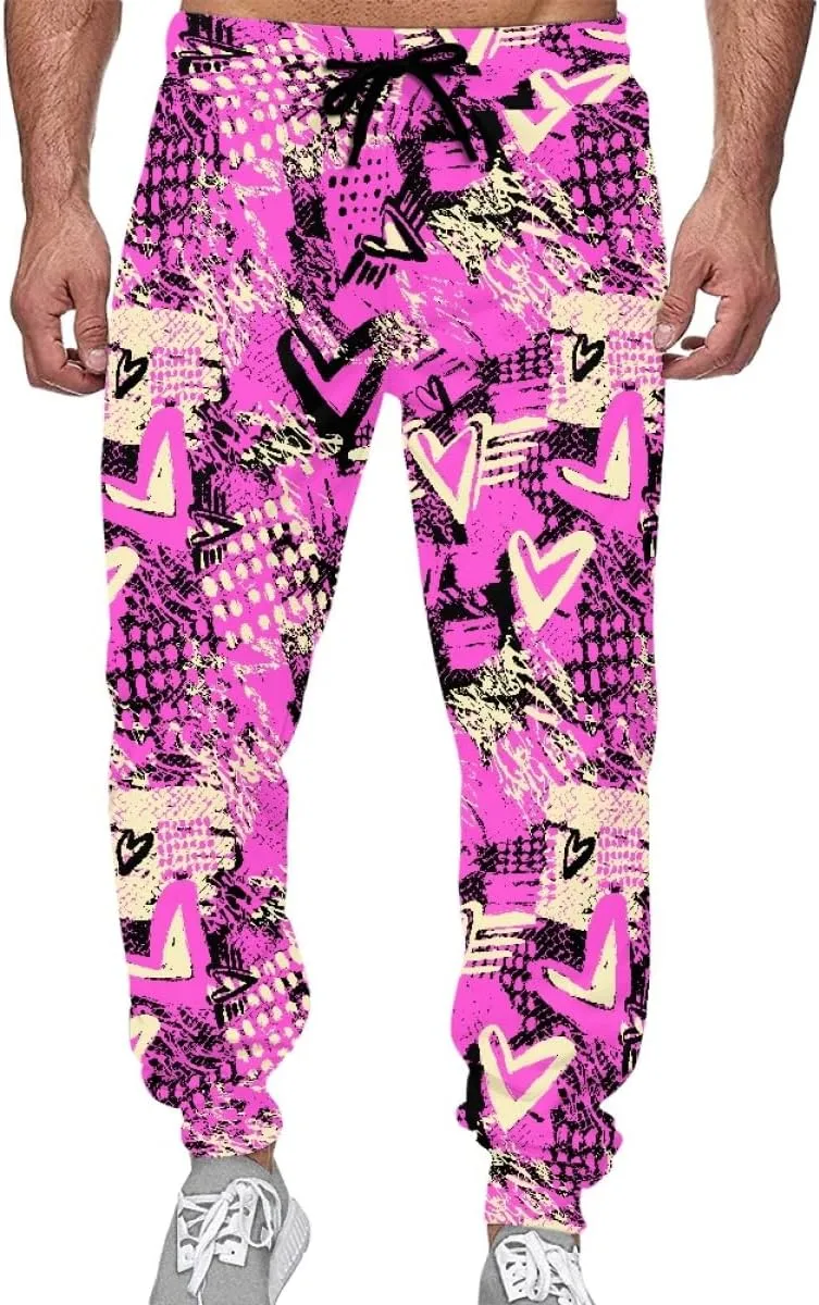 KIDVOVOU Men's Graffiti Print Elastic Waist Drawstring Hip Hop Pants Sport Jogger Sweatpants with Pockets