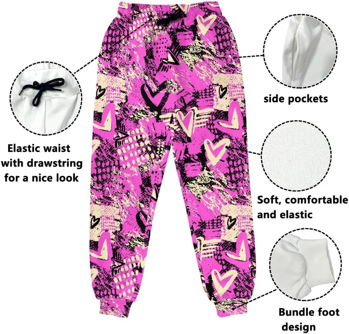KIDVOVOU Men's Graffiti Print Elastic Waist Drawstring Hip Hop Pants Sport Jogger Sweatpants with Pockets