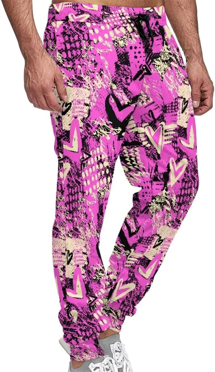 KIDVOVOU Men's Graffiti Print Elastic Waist Drawstring Hip Hop Pants Sport Jogger Sweatpants with Pockets