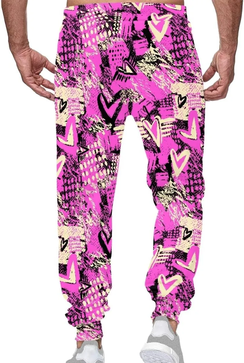 KIDVOVOU Men's Graffiti Print Elastic Waist Drawstring Hip Hop Pants Sport Jogger Sweatpants with Pockets