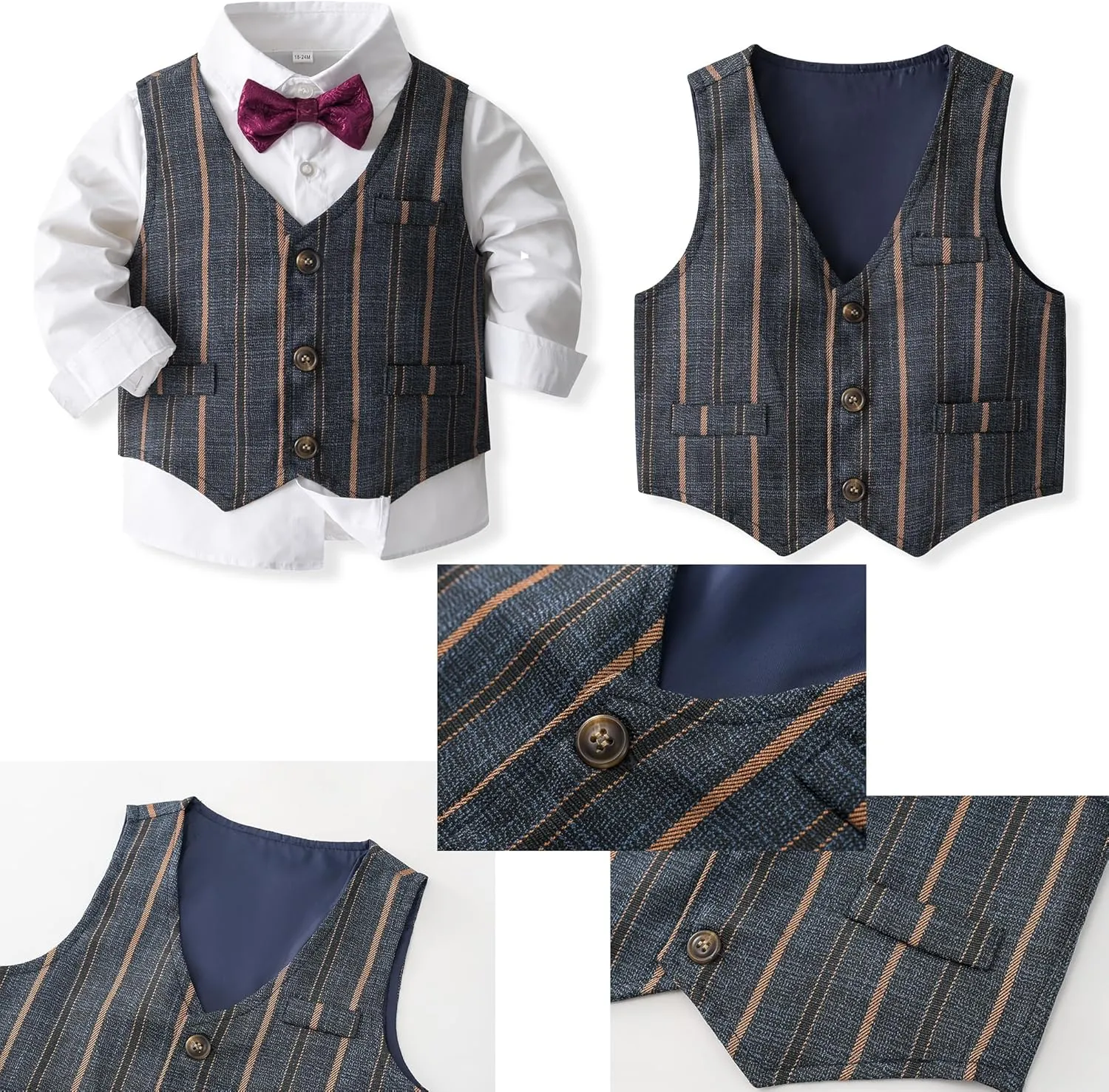 Kimocat Baby Boy Clothes Outfit Suit Long Sleeve Gentleman Tuxedo Vest Wedding Birthday Party Suit